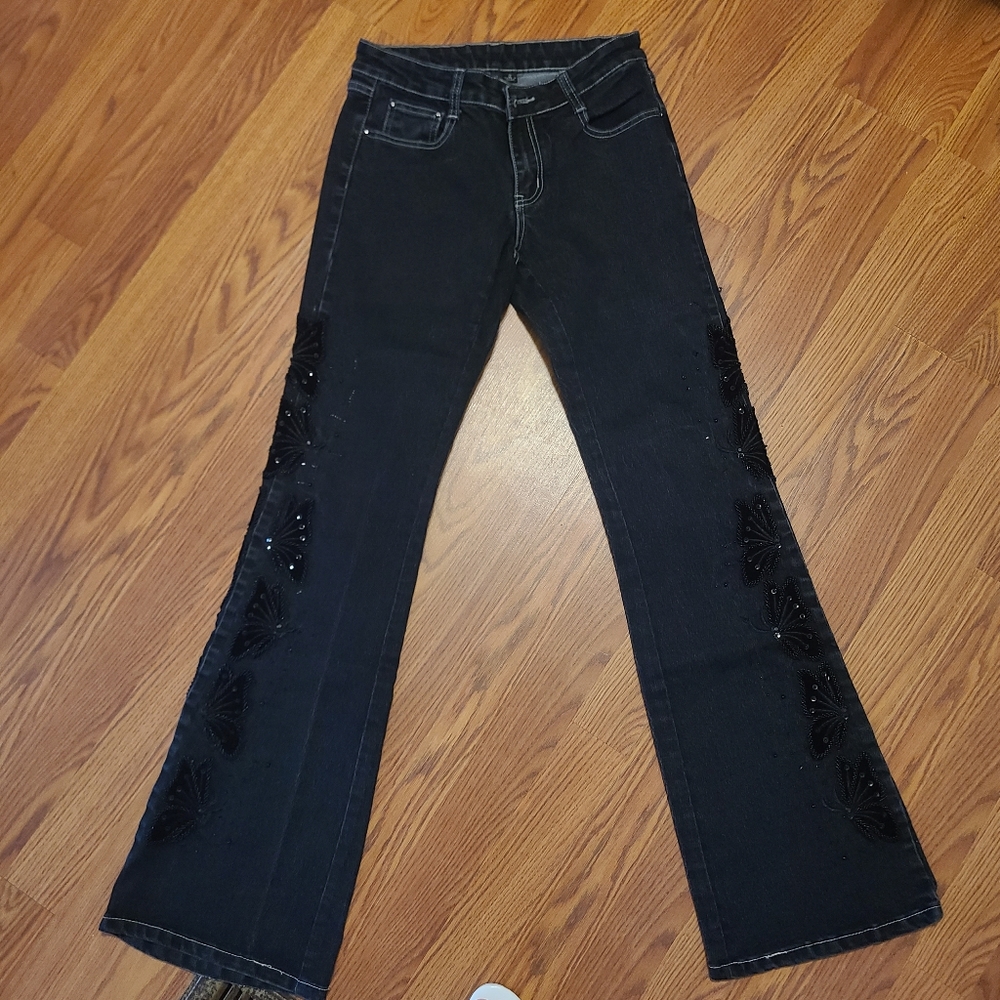 Beaded Velvet Butterfly Bootcut Jeans 🦨